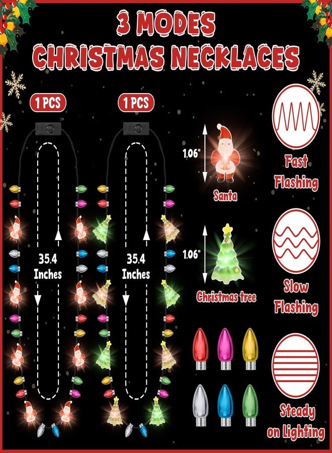 Traplace 2PCS Christmas Light Necklace, 3 Glow Modes Xmas Accessory, Christmas Tree Santa Claus Designs, Wearable Festive Favors for Xmas Theme Party Supplies, Ugly Sweater Decorations, Holiday Gatherings - Image 2